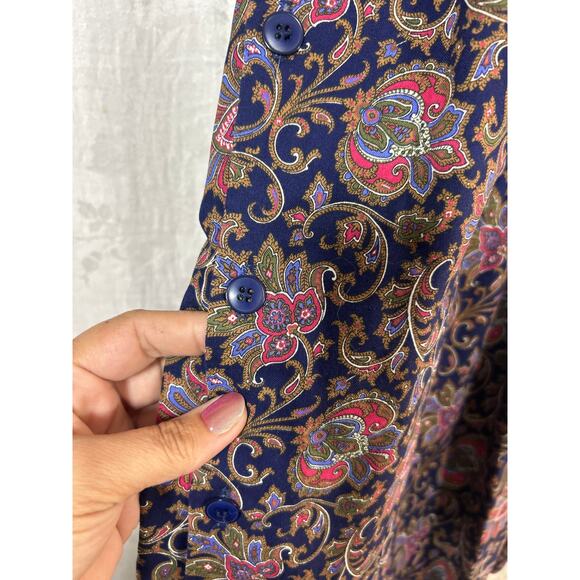 Via Sant Andrea Dress 18 Navy Blue Floral Made in USA Apron Button Sides Jumper - Picture 3 of 11